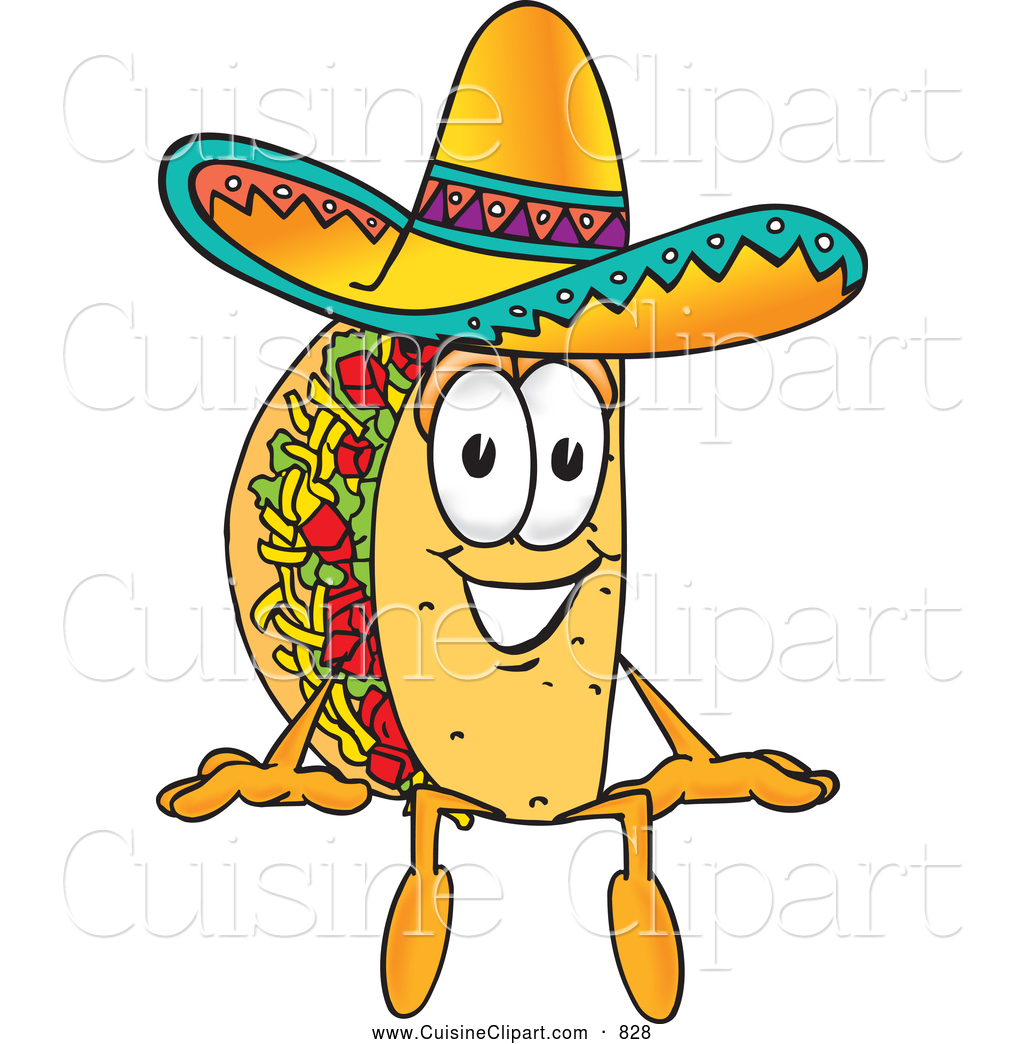 Cuisine Clipart Of A Cheerful Taco Mascot Cartoon Character Sitting By