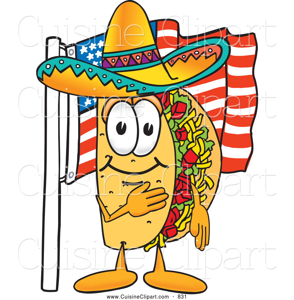 Cuisine Clipart Of A Happy Taco Mascot Cartoon Character Pledging