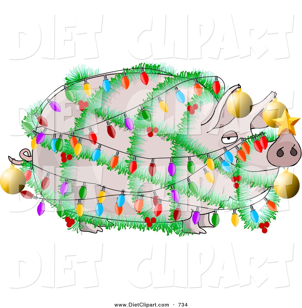 Diet Clip Art Of A Funny Pink Pig Decorated With Christmas Lights And    