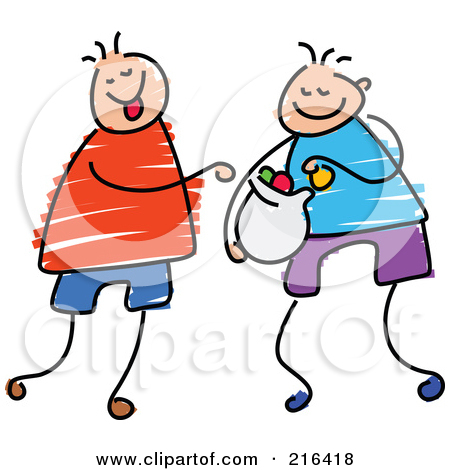 Free  Rf  Clipart Illustration Of A Childs Sketch Of Boys Sharing