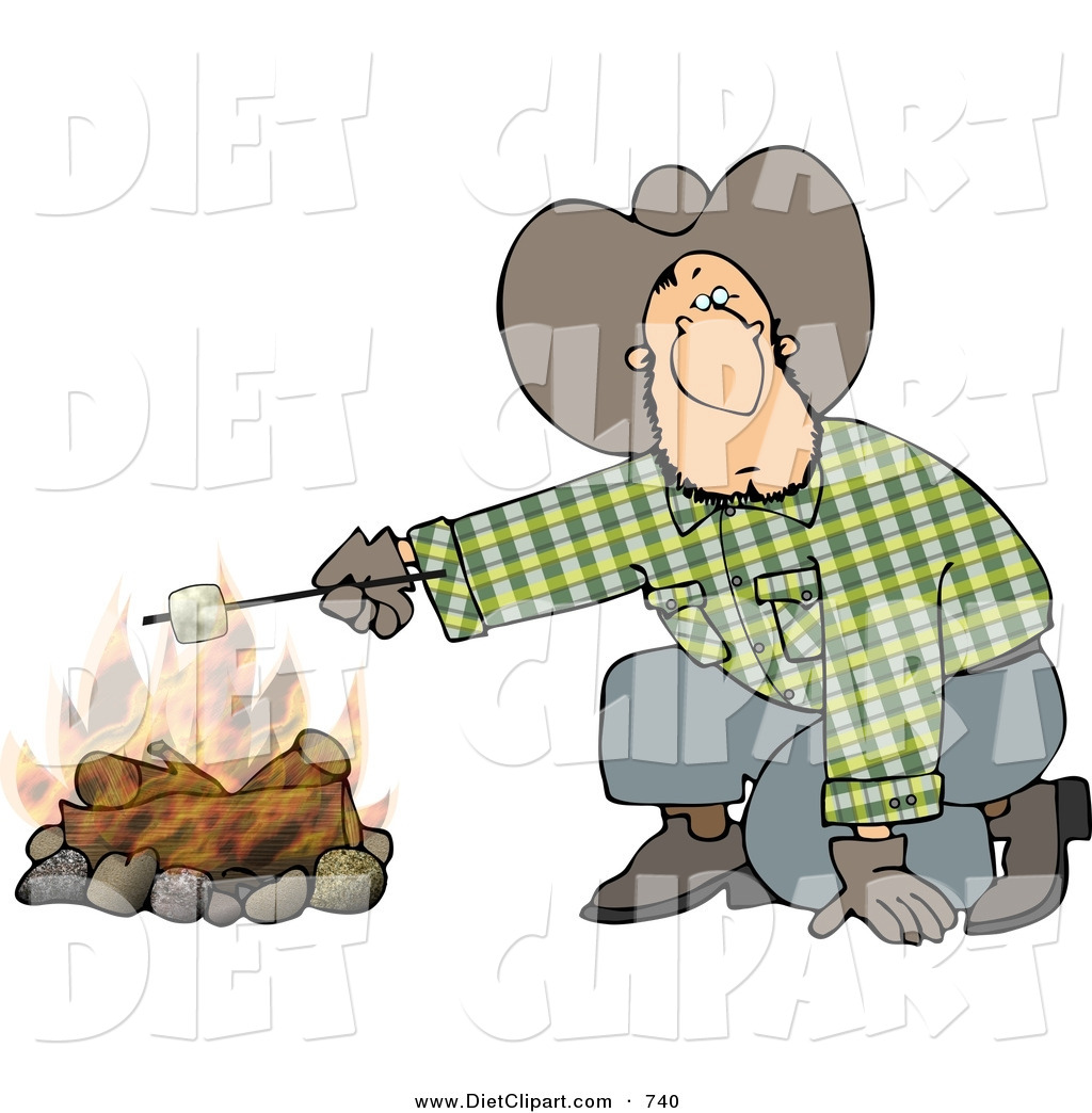 Larger Preview  Diet Clip Art Of A Cowboy Man Roasting A Marshmallow    