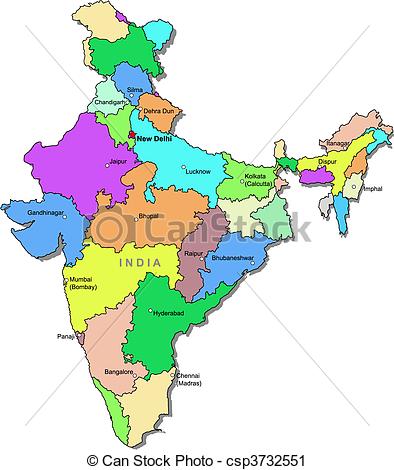 Of Color India Map With Regions Over White Csp3732551   Search Clipart