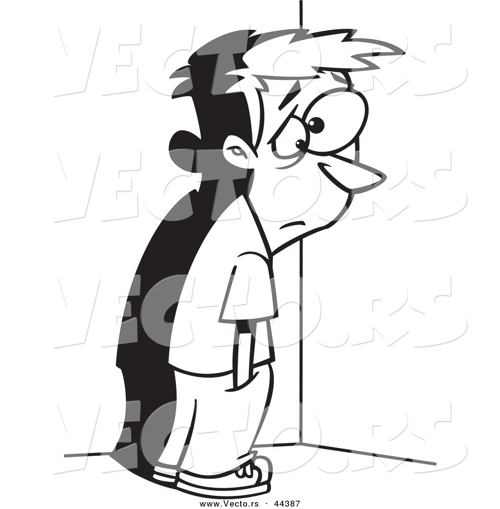 Punishment Clipart Vector Of A Sad Cartoon Boy Standing In A Corner