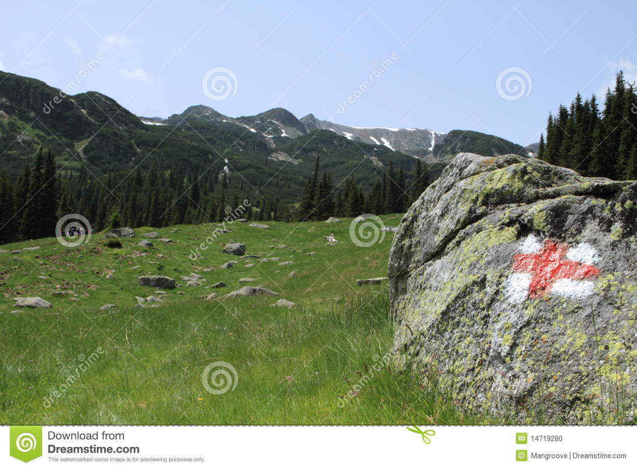 Sign On A Rock  Towards The Mountain Peak Stock Photo   Image    