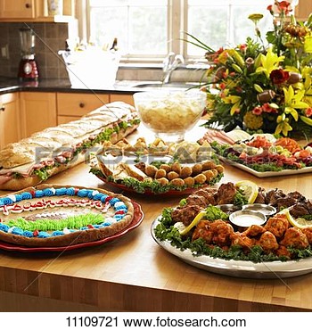 Stock Photography Of Superbowl Party Food On A Kitchen Island 11109721    