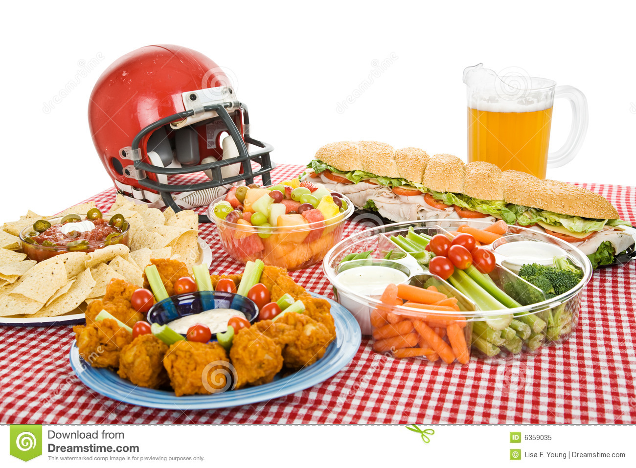 Table Set With Munchies For A Super Bowl Party  White Background 