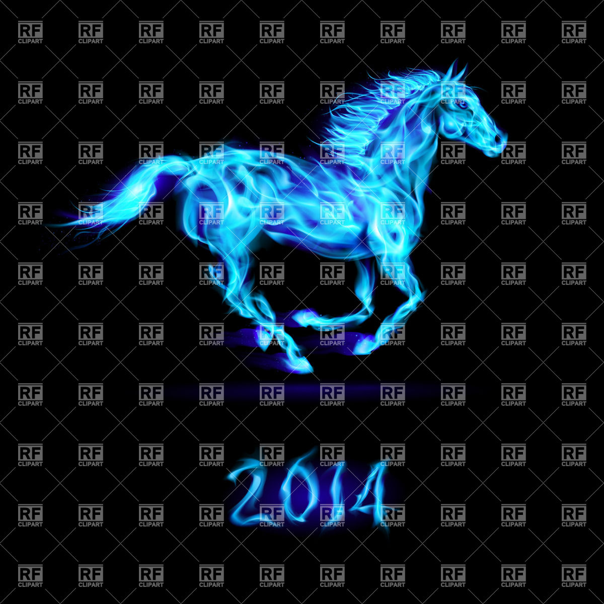     2014  Running Blue Fiery Horse Download Royalty Free Vector Clipart