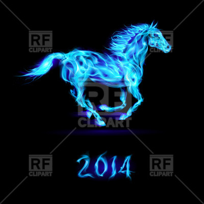     2014  Running Blue Fiery Horse Download Royalty Free Vector Clipart