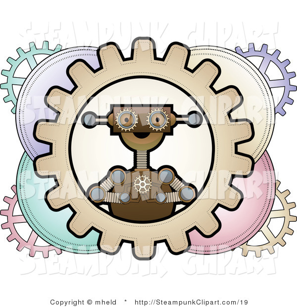 Art Of A Steampunk Robot In A Circle Of Colorful Gears By Mheld    19