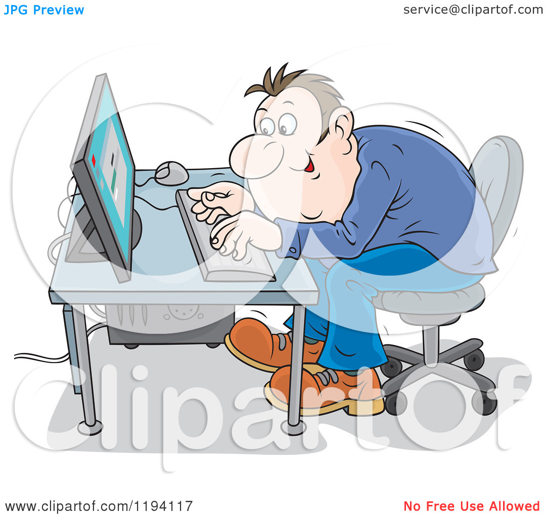 Cartoon Of A Caucaisan Computer Hacker Trying To Bypass A Security