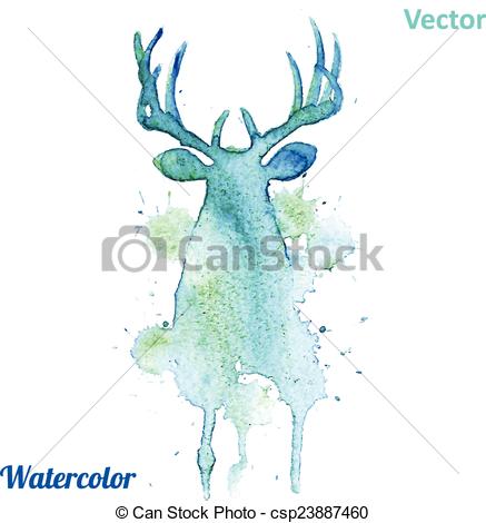 Clip Art Vector Of Watercolor Deer Head Vector On The White Background