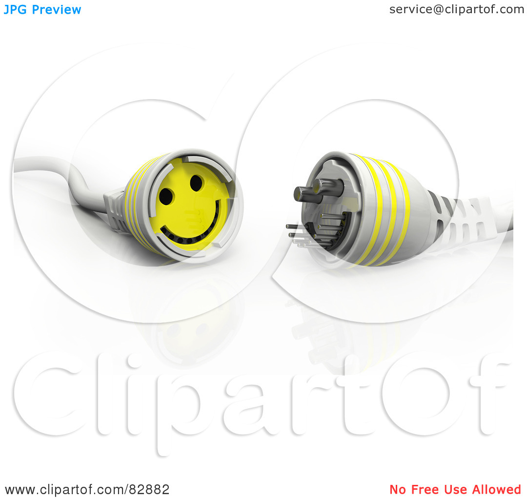 Clipart Illustration Of A 3d Smiley Face Cable Connector With A Prong