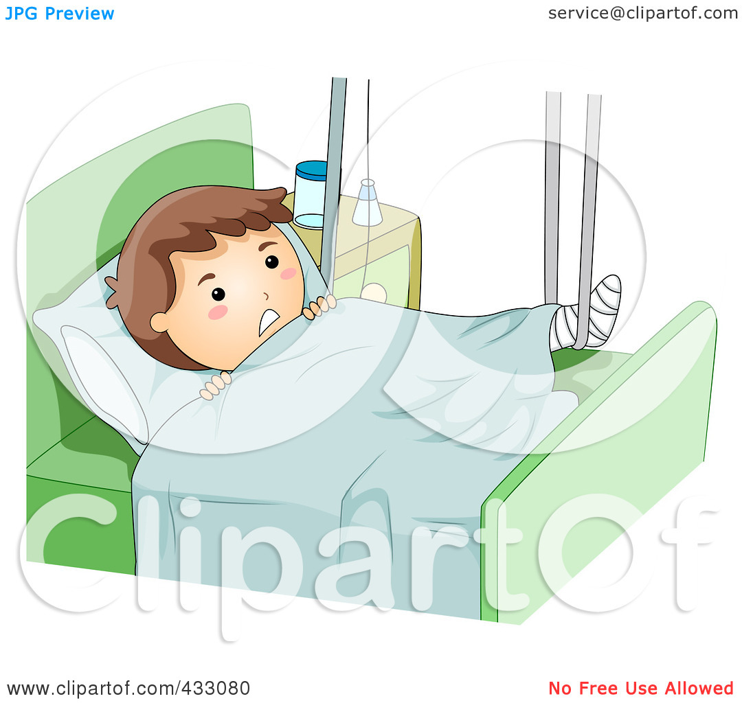 Clipart Illustration Of A Sick Boy With A Broken Leg In A Hospital Bed