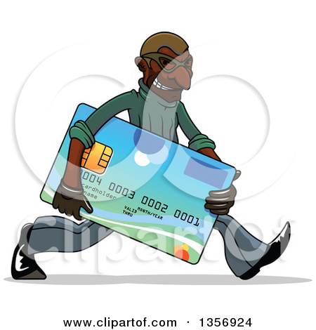 Clipart Of A Black Male Hacker Identity Thief Carrying A Credit Card