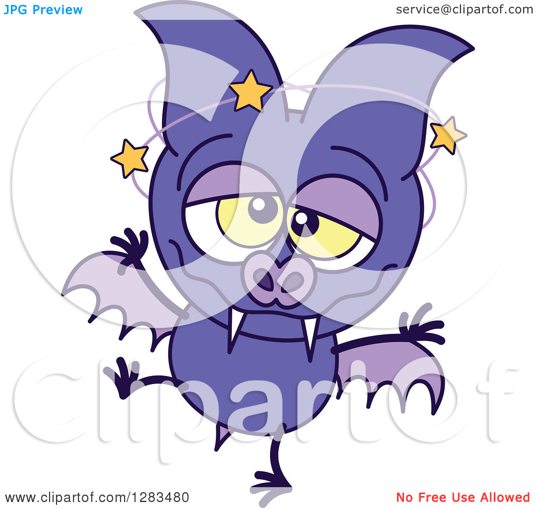Clipart Of A Dizzy Purple Vampire Bat   Royalty Free Vector    