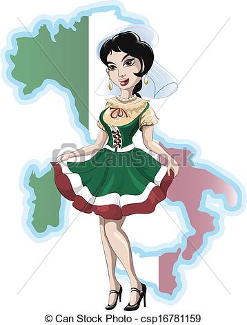Clipart Vector Of Italian Girl   Iillustration With Young Girl In