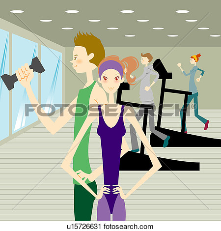 Clipart   Young Men And Women Exercising In Gym  Fotosearch   Search