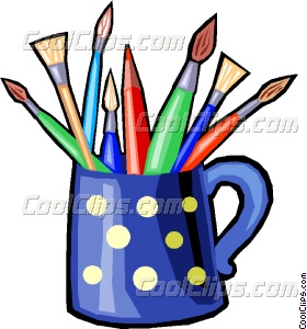 Colored Pencils And Paint Brushes In A Coffee Cup
