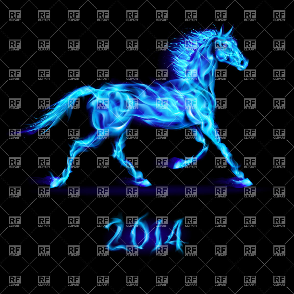 New Year 2014  Blue Fiery Horse On Black Background 24876 Plants And    