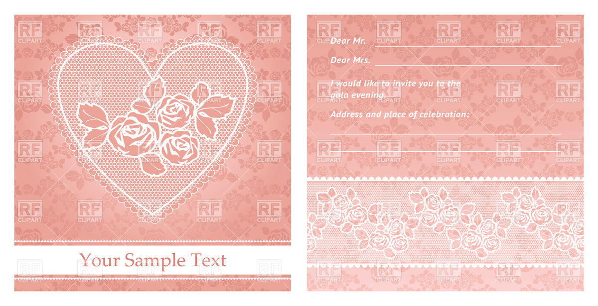 Pink Lacy Wedding Invitation Download Royalty Free Vector Clipart    