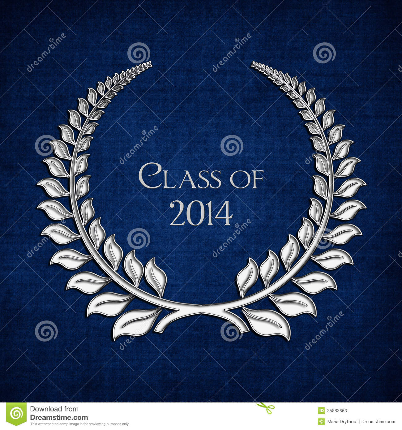 Silver Laurel Symbol On Blue Textured Background For 2014 Graduation 