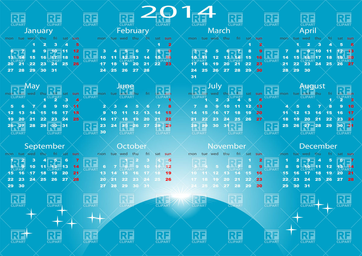 Simple 2014 Year Calendar On Blue Background Download Royalty Free    