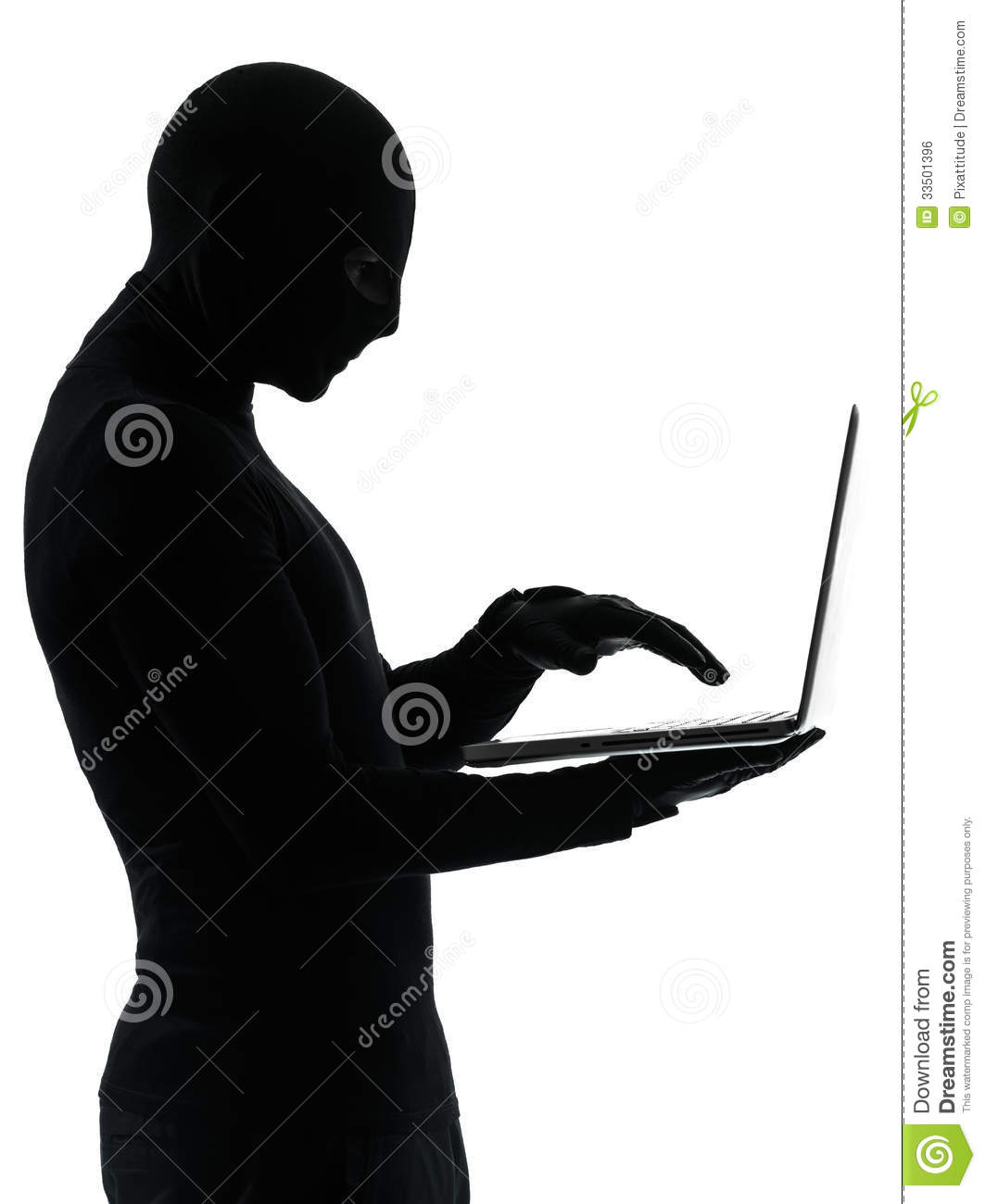 Thief Criminal Computer Hacker In Silhouette Studio Isolated On White