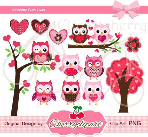 Valentine Cute Owls Digital Clipart Set Personal And Commercial Use    