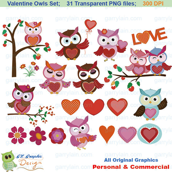 Valentine Owl Clip Art 31 Owl Clipart Package Valentine S Day Heart    