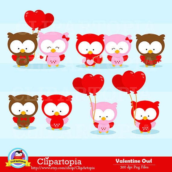 Valentine Owl Digital Clipart  Valentine Owl Clip Art  Valentine S    