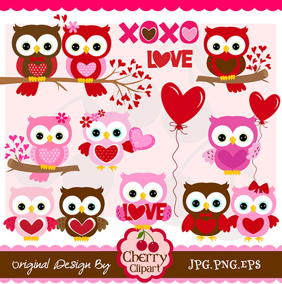 Valentine S Day Sweet Owls Digital Clipart Set Personal And Commercial    