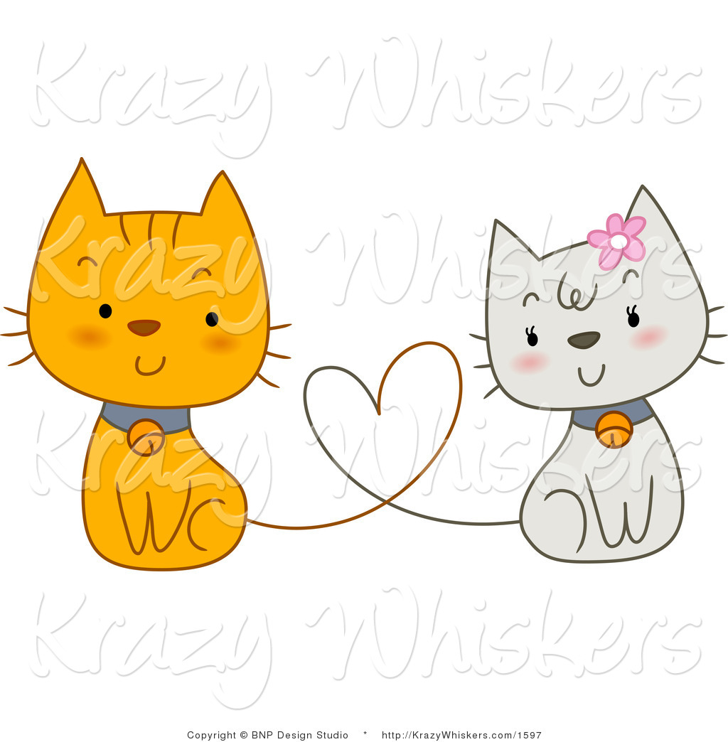Vector Critter Clipart Of White And Orange Cats With Heart Tails    