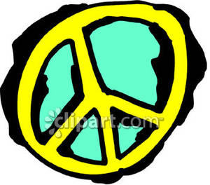 Yellow Peace Sign Wih Teal Background Royalty Free Clipart Picture
