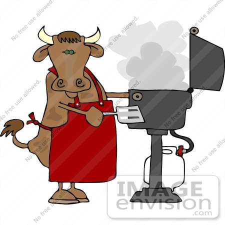 Brown Cow Cooking On A Bbq Clipart    12386 By Djart   Royalty Free    