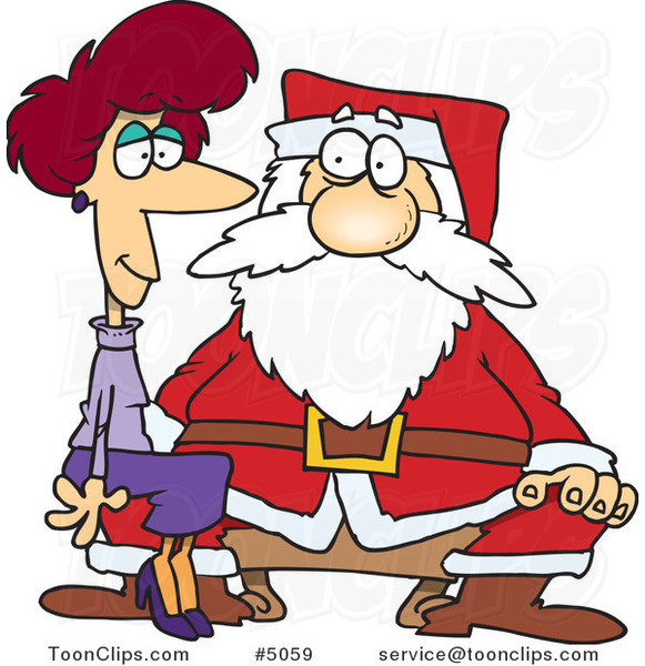 Cartoon Adult Lady Sitting On Santas Lap  5059 By Ron Leishman