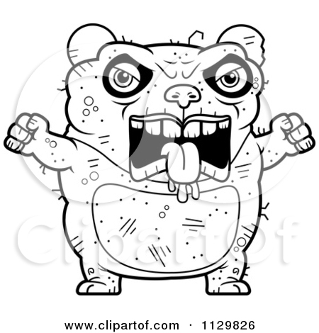 Cartoon Clipart Of An Outlined Angry Ugly Panda   Black And White