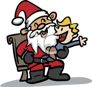 Cartoon Of A Young Boy Sitting On Santa S Lap Talking About What He