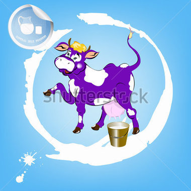     Cheerful Cow And A Bucket Of Fresh Milk Label Dairy Products