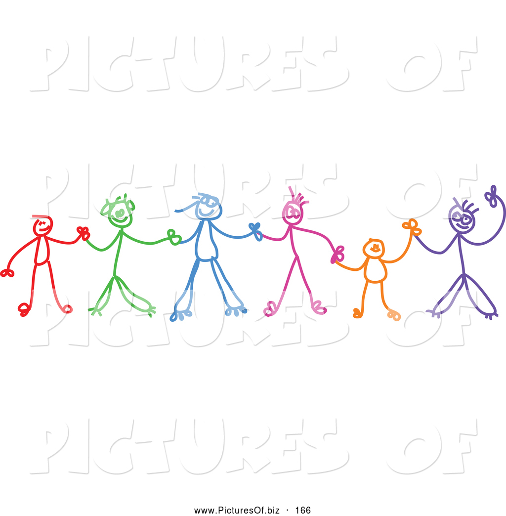 Clipart Of A Colorful Chain Of Stick Figure Children Holding Hands