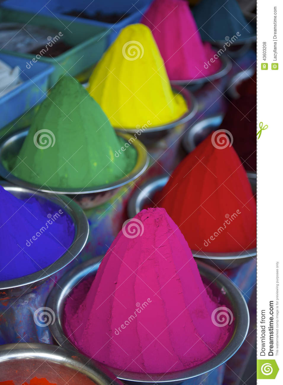 Colorful Piles Of Indian Bindi Powder At Local Market Stock Photo    