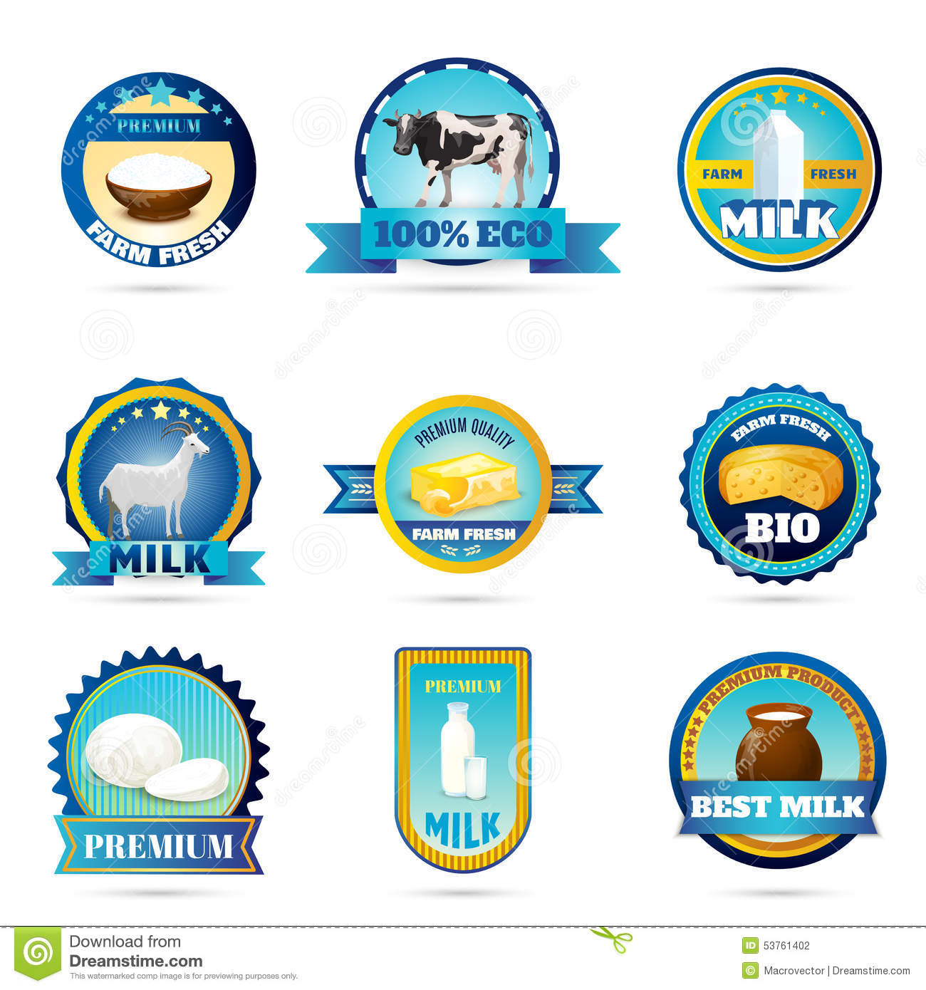 Eco Friendly Farm Fresh Dairy Products Labels Set For Organic Goat