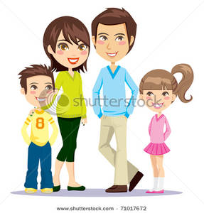 Happy Little Cartoon Family Mother Father Brother And Sister All Happy    