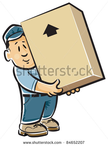 Happy Mover Carrying Cardboard Box   Stock Vector