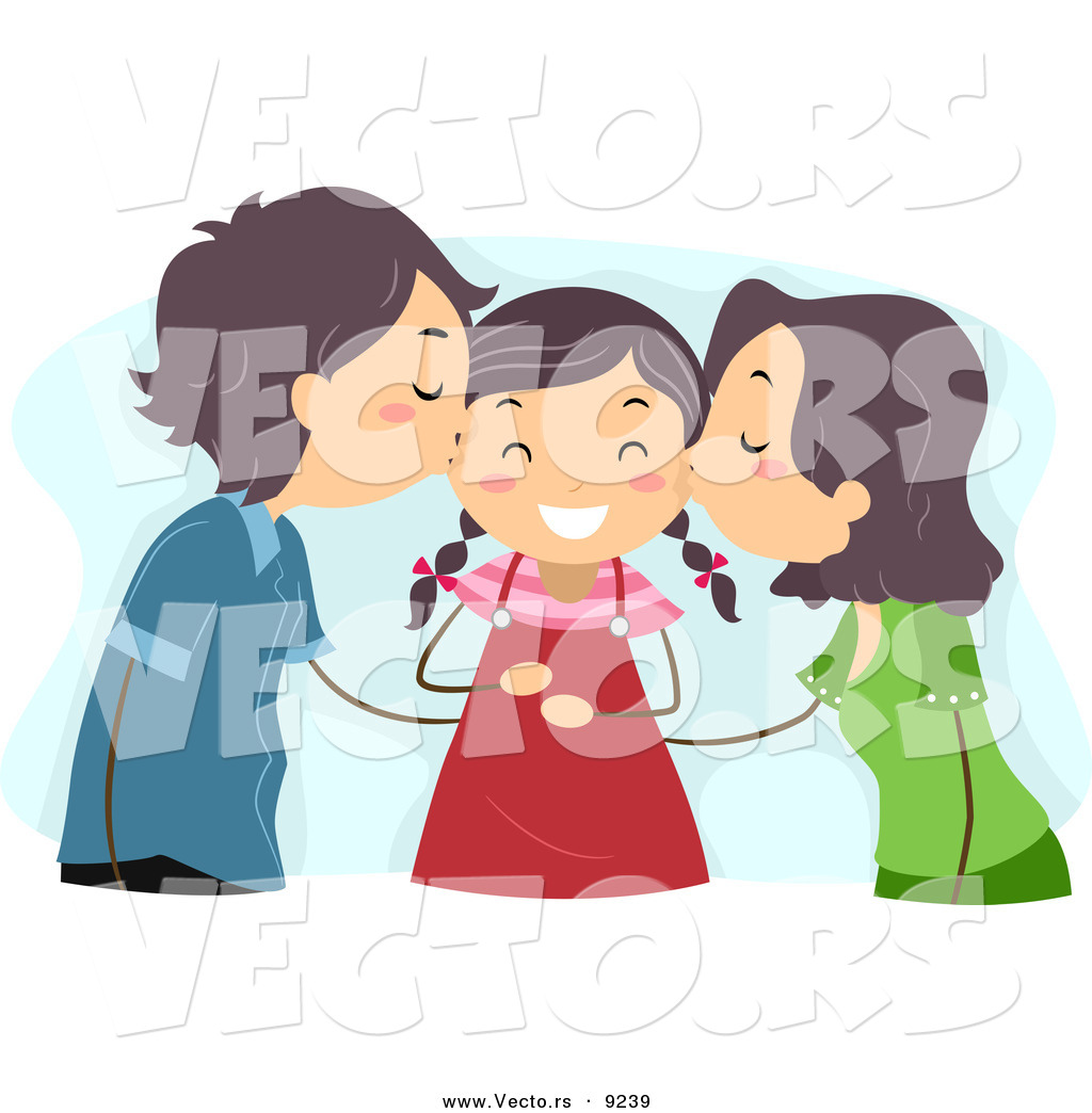 Larger Preview  Vector Of Mom And Dad Kissing Their Happy Daughter On    