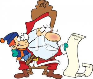 Santa S Lap While He Reads His Christmas List   Royalty Free Clipart