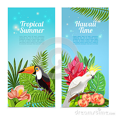 Tropical Hawaii Islands Summer Vacation 2 Vertical Banners Set With