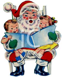 Two Children Sitting On Santa S Lap Clipart Image