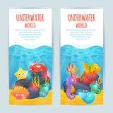 Underwater Sea Animals Vertical Banners Set Stock Photo