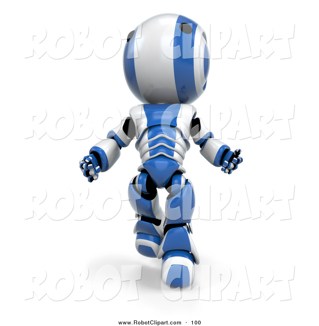 3d Clipart Of A Blue And White Striped Ao Maru Robot Running Forward