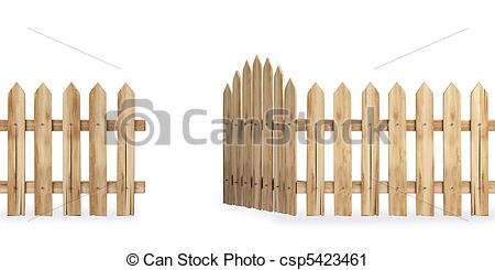 Clipart Of Fence   Wooden Fence With A Gate Isolated On White    